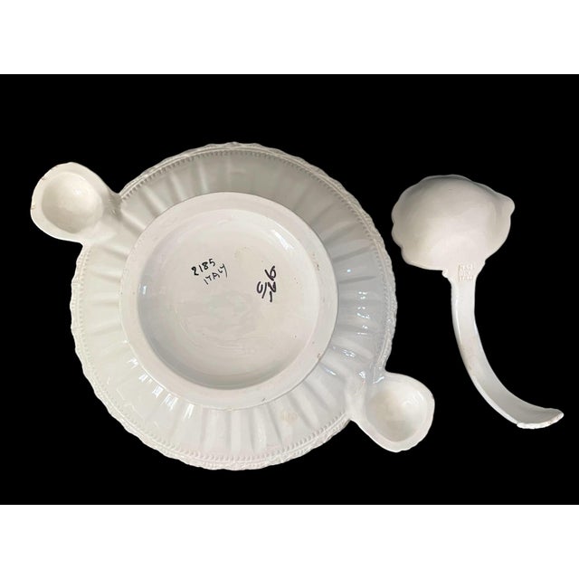Vintage Italian Faïence White Soup Tureen With Shell Motif. Ladle & Lid. For Sale - Image 9 of 11