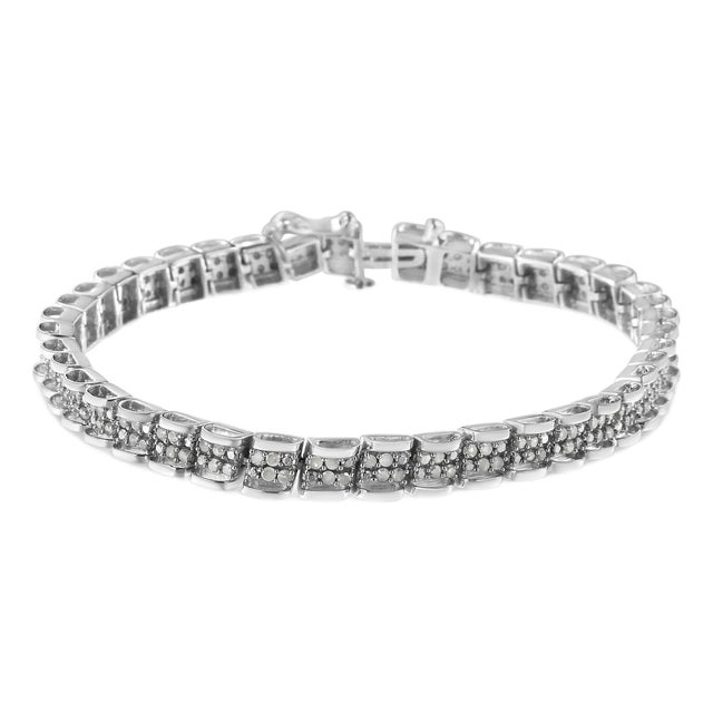 .925 Sterling Silver 2.0 Cttw Diamond 7" Round Miracle Plate Link Bracelet (I-J Color, I2-I3 Clarity) For Sale