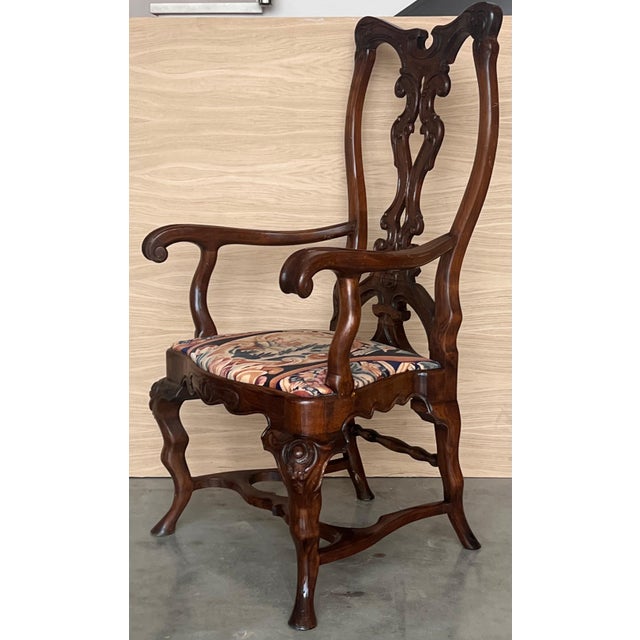 Pair of Gothic Chippendale Dining Armchairs in Solid Mahogany , 1890 For Sale - Image 4 of 18