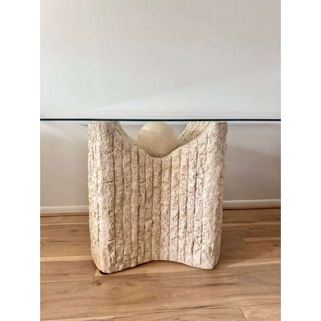 Postmodern Vintage Postmodern Stone Like Dining Table With Tempered Glass Top and Sculptural Base For Sale - Image 3 of 9