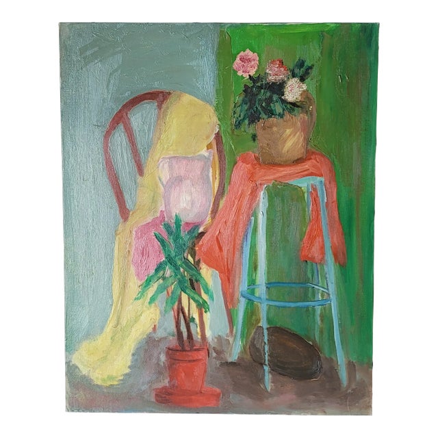 Vintage 1960s Still Life Oil Painting on Canvas Board by Rosemary Rabut For Sale