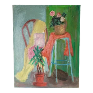 Vintage 1960s Still Life Oil Painting on Canvas Board by Rosemary Rabut