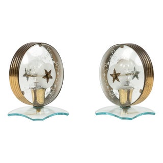 Mid-Century Table Lamps in Brass and Glass in the style of Fontana Arte, Italy, 1950s, Set of 2 For Sale