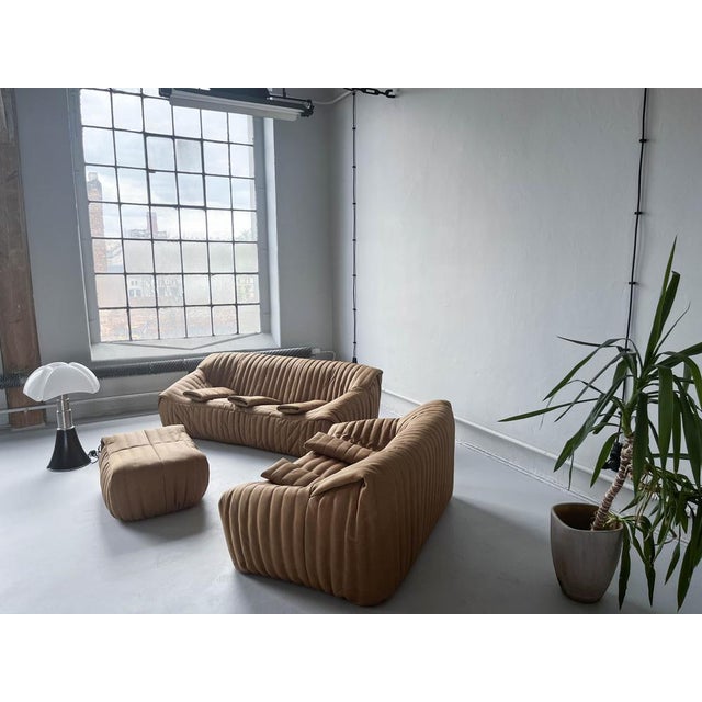 Camel Brown Leather Sandra Sofa Set by Annie Hieronimus for Ligne Roset, 1973, Set of 5 For Sale - Image 9 of 18