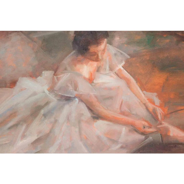 Oil Painting on panel realized by Miloslava Vrbova (1909-1991) in the mid-20th century, depicting an elegant reclyned...