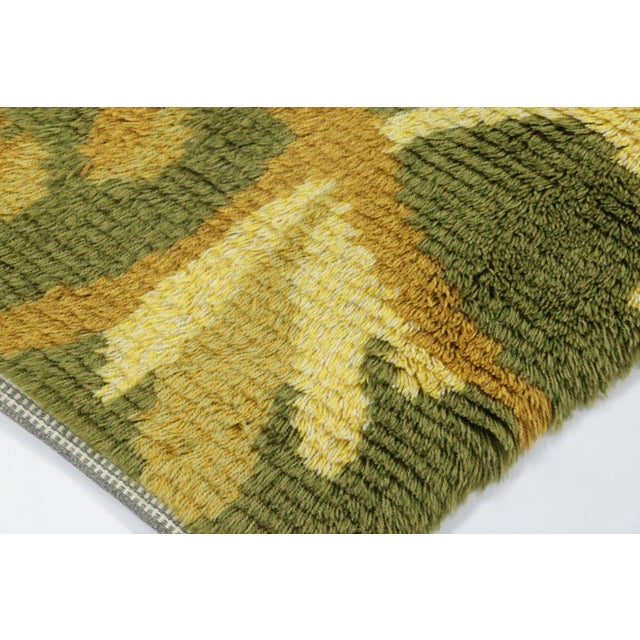 Vintage Swedish Rya Rug With Green-Yellow Botanical Paisley Design - Rug & Kilim For Sale In New York - Image 6 of 9