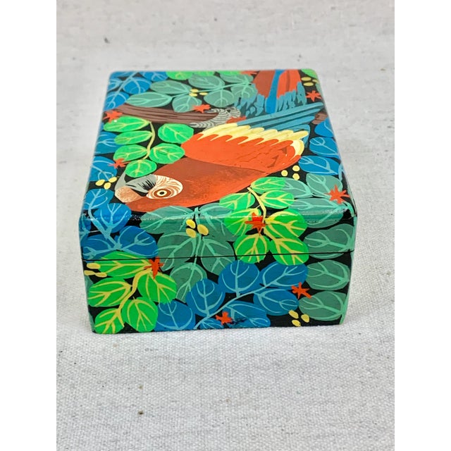 Coastal Vintage Hand Painted Wooden Parrot Box For Sale - Image 3 of 11