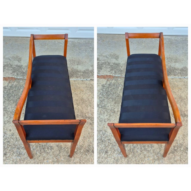 Brown Late 20th Century Italian Neoclassical Cherry Upholstered Bench Settee (43" Wide) For Sale - Image 8 of 10