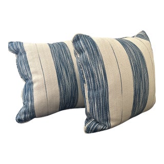 Blue and White Custom Ombré Stripe Designer Pillows For Sale