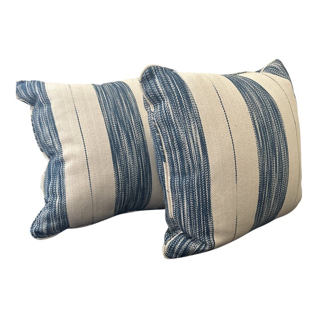Blue and White Custom Ombré Stripe Designer Pillows For Sale