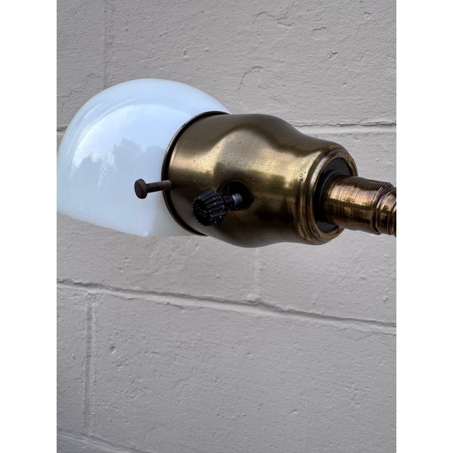 Vintage 1960s Brass Gooseneck Desk Lamp Milk Glass Dome Shade Mid-Century Modern Task Light For Sale - Image 9 of 12