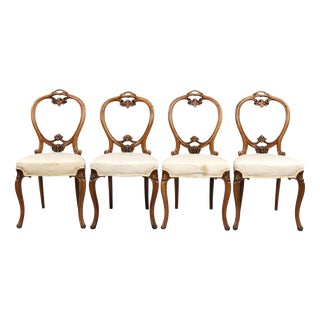 Antique Victorian Walnut Balloon Back Dining Chairs, 1860, Set of 4 For Sale