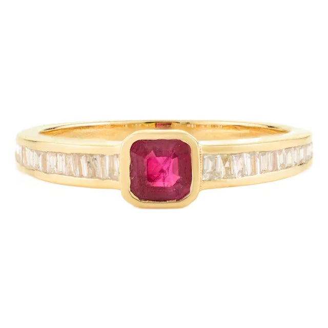 14k Gold Cushion Cut Ruby Ring Size 8- Unique Engagement Style For Sale