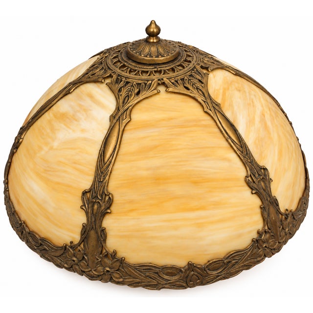 Vintage Art Nouveau Style Amber Glass Table Lamp With Ornate Metalwork For Sale In Tampa - Image 6 of 8