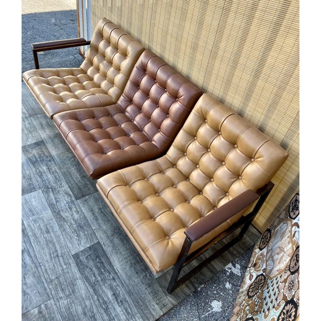 Mies Van der Rohe Mid Century Modern Office Sofa in the Milo Baughman's Style. Circa 1970s For Sale - Image 4 of 12