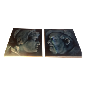 Pair of Late 19th Century American Encaustic Portrai Figural Tiles Co