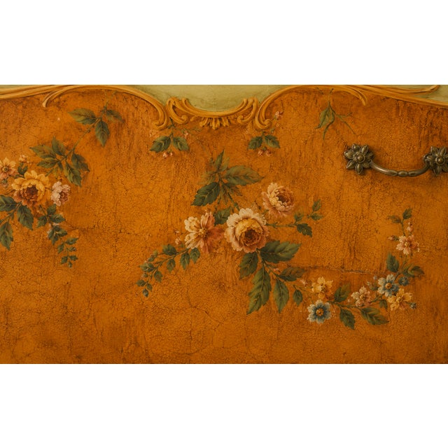 French Provincial Vintage French Provincial Hand-Painted Floral Bombe Chest | Two-Drawer Painted Commoded For Sale - Image 3 of 6