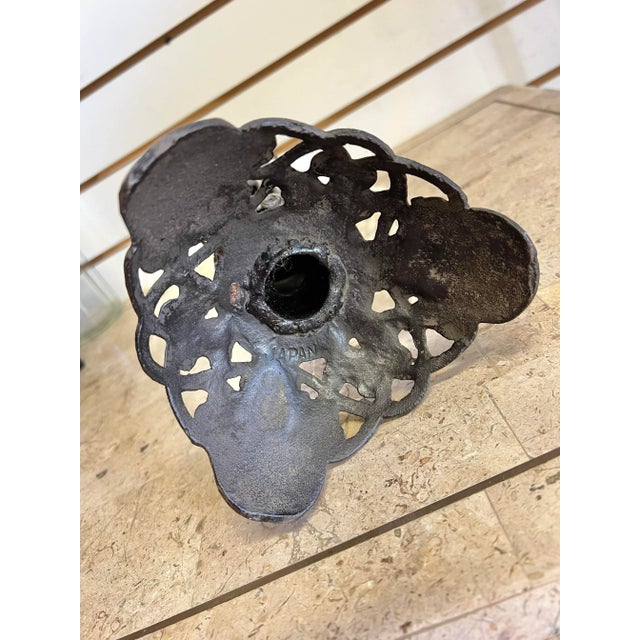 Black Vintage Cast Iron Filigree Ornate Candle Holder Made in Japan For Sale - Image 8 of 9
