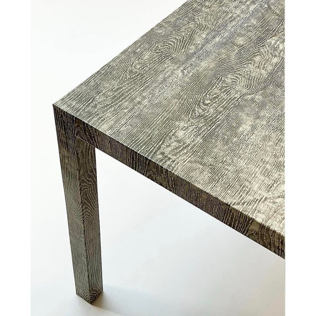 Vintage Custom Faux Bois Edelman Leather Parsons Table. Designed by Teddy & Arthur Edelman. A modern design covered in...