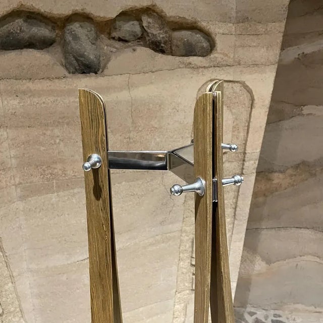 Freestanding Post-Modern Coat Rack Bent Plywood & Chrome Steel Tripod For Sale In San Diego - Image 6 of 8
