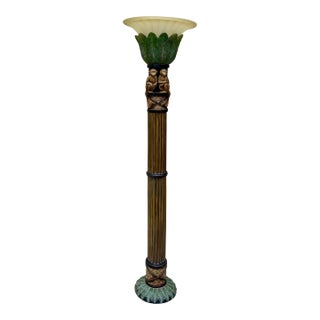 Vintage Tall Torchiere Floor Lamp With Palm and Monkeys For Sale