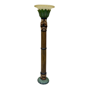 Vintage Tall Torchiere Floor Lamp With Palm and Monkeys