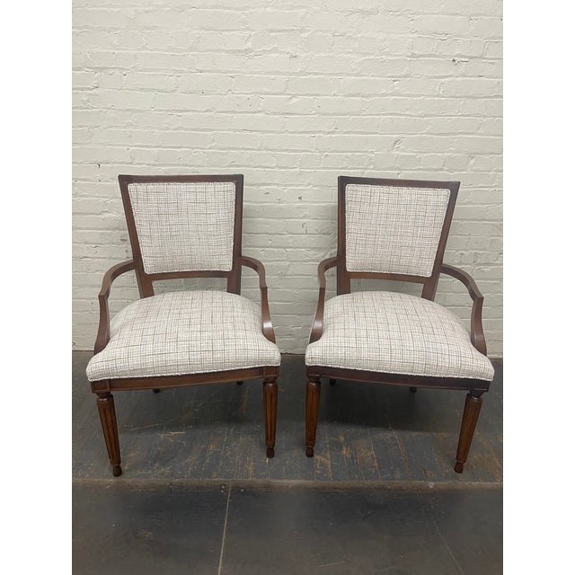 Wood Vintage Regency Style Upholstered Armchairs—A Pair For Sale - Image 7 of 11