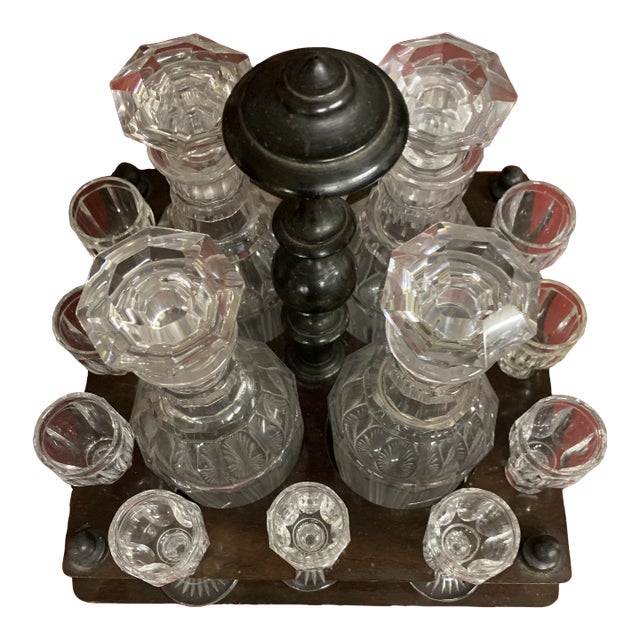 Wood & Crystal Liquor Cabinet, 16 Pieces For Sale