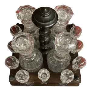 Wood & Crystal Liquor Cabinet, 16 Pieces