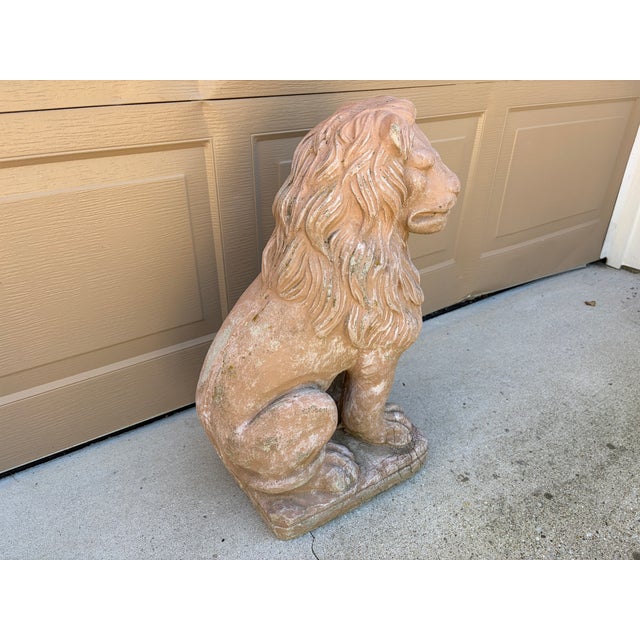 Sculpture Materials Vintage Italian Provincial Cast Concrete Lion Garden Statue With Weathered Terracotta Finish For Sale - Image 7 of 12