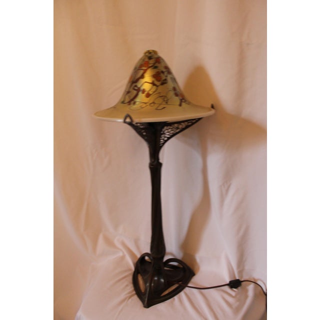 Art Nouveau 1980s Art Nouveau Lamp Art Glass Shade Bronze Casting after Louis Majorelle For Sale - Image 3 of 18