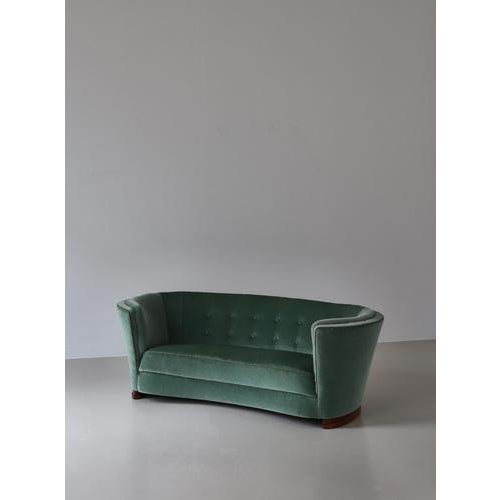 Large Danish Sofa in Green Velvet, 1940s For Sale - Image 6 of 15