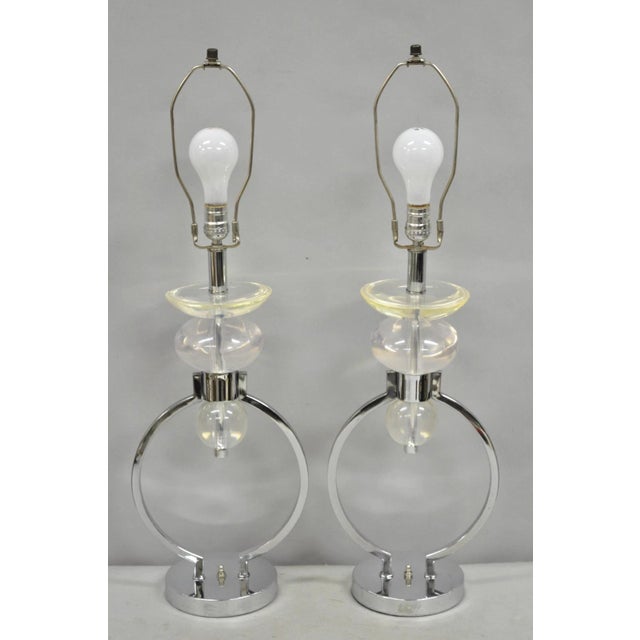 Vintage Postmodern MCM Hivo Van Teal Sculptural Lucite & Chrome Table Lamps Pair For Sale - Image 12 of 12