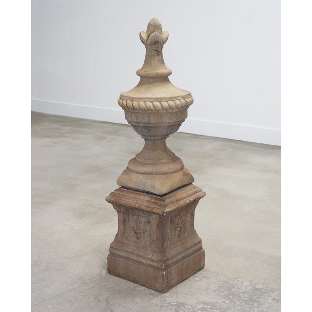 Neoclassical Neoclassical Cast Stone Garden Finial on Pedestal 44 Inch For Sale - Image 3 of 18