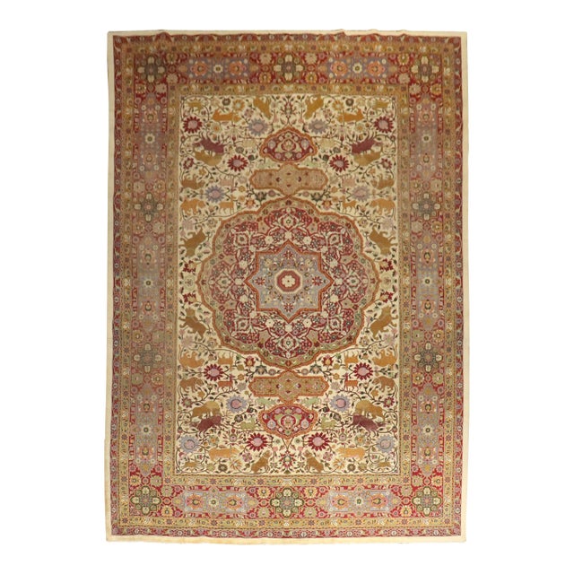19th Century Zabihi Collection Indian Agra Animal Motif Rug - 8'2" x 12'4" For Sale