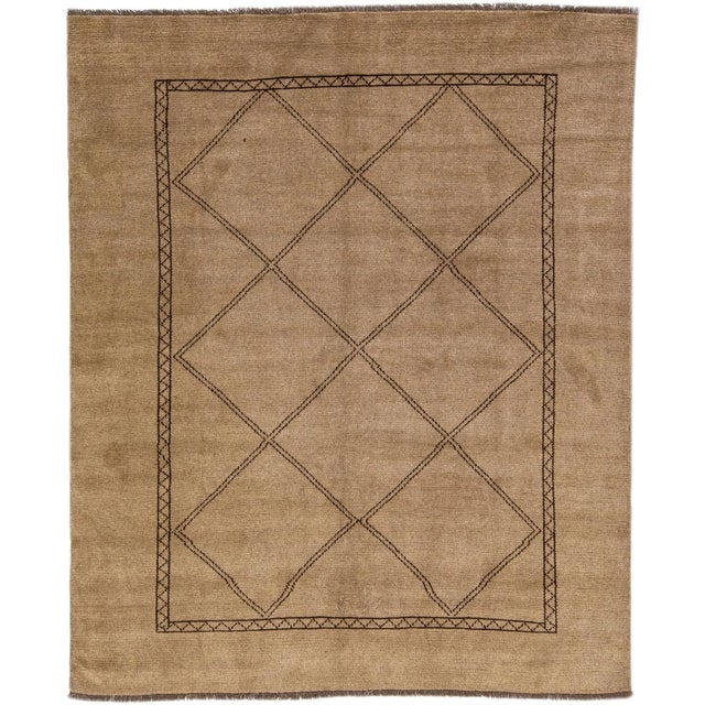 Brown Brown Modern Moroccan Style Handmade Tribal Motif Wool Rug For Sale - Image 8 of 8