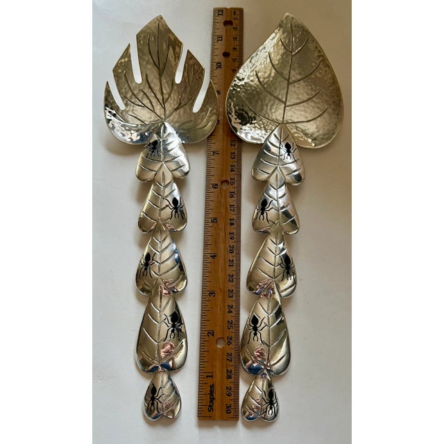 1980s Emilia Castillo Silver-Plated Serving Set With Leaf Motif and Ant Detail - Signed For Sale - Image 9 of 16