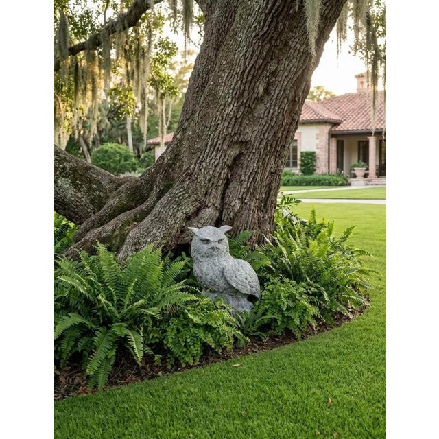Vintage Cast Iron Owl Garden Sculpture on Natural Branch Base For Sale - Image 11 of 11