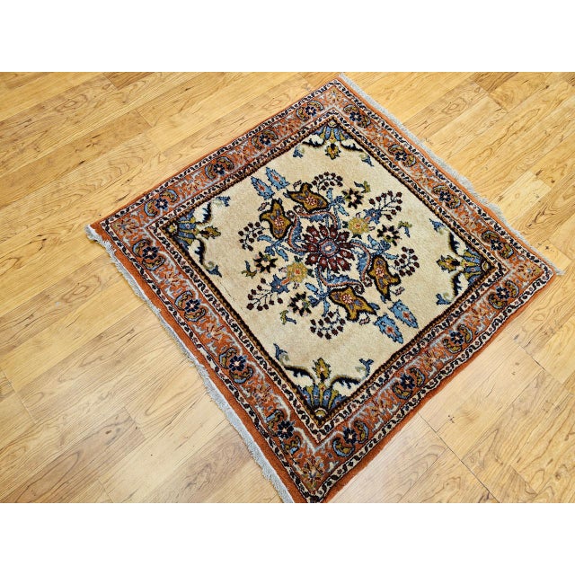Persian Vintage Persian Bakhtiari Rug, Hand-Knotted Wool, Floral Pattern, Ivory & Rust Red, 3x3 For Sale - Image 3 of 12
