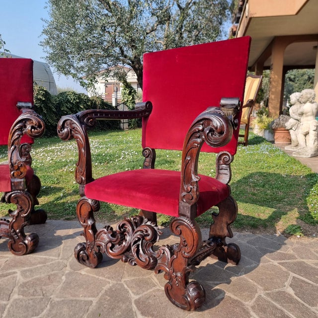 Antique Hand-Carved Walnut Thrones, 1860, Set of 2 For Sale - Image 4 of 14