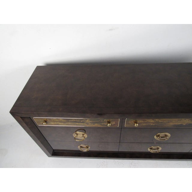 Brass and Burl Wood Dresser for Mastercraft by Bernhard Rohne For Sale - Image 9 of 13