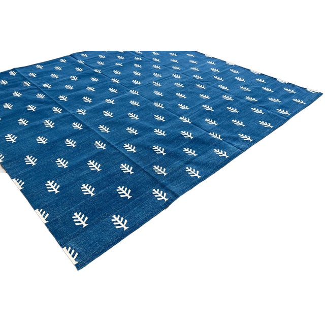 Not Yet Made - Made To Order Not Yet Made - Made To Order Handmade Cotton Rug Vegetable Dyed Indigo Blue and White Tree Pattern Dhurrie - 12'x15' For Sale - Image 5 of 11