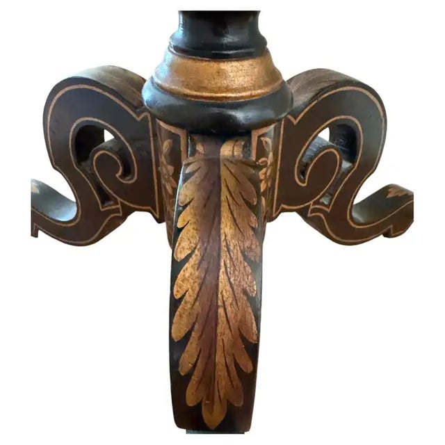 Ebonized Gilt Chinoiserie Round Side Accent Pedestal Table For Sale In Philadelphia - Image 6 of 12