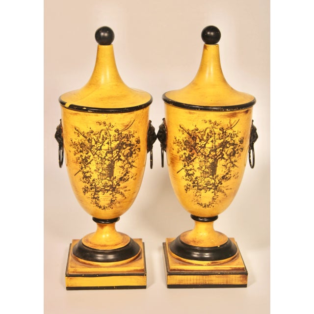 Mid Century Italian Yellow Tole Urns - a Pair For Sale - Image 13 of 13