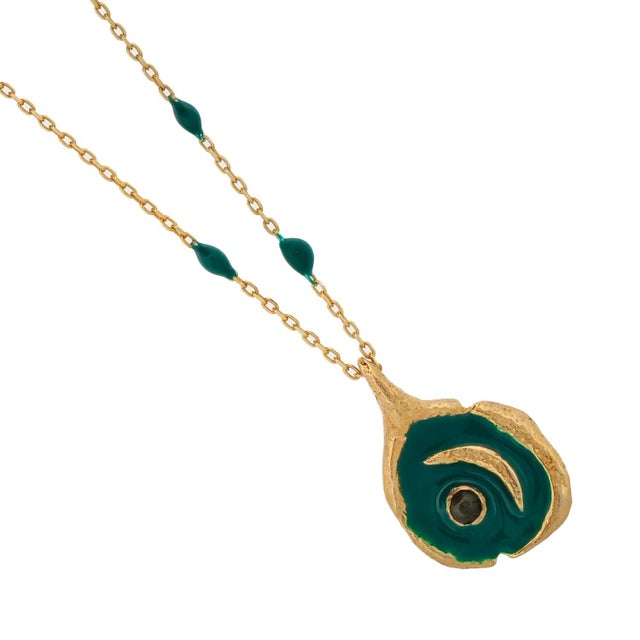 Early 21st Century New Beginning Green Moon Enamel Chain Gold Necklace For Sale - Image 5 of 8
