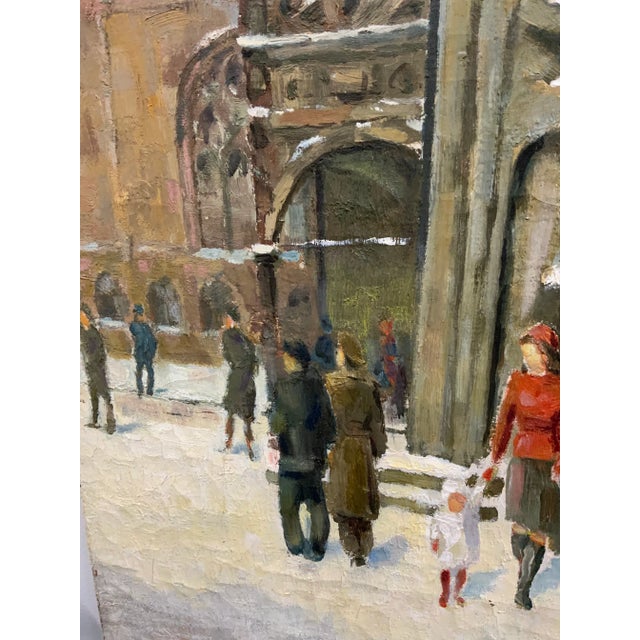 1940s 1946 Vintage European City Scene Oil on Canvas For Sale - Image 5 of 13