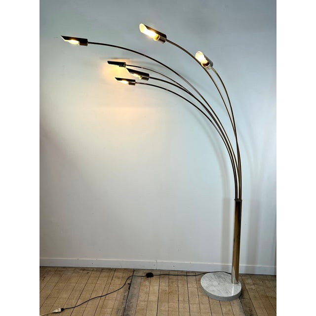 Italian 6-Light Arc Floor Lamp in Gilded Brass, 1970s For Sale - Image 11 of 15