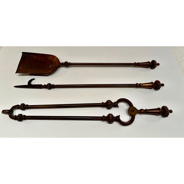 Rare 19th Century Cast Bronze Fireplace Tools Set of 3 Pieces For Sale - Image 16 of 17