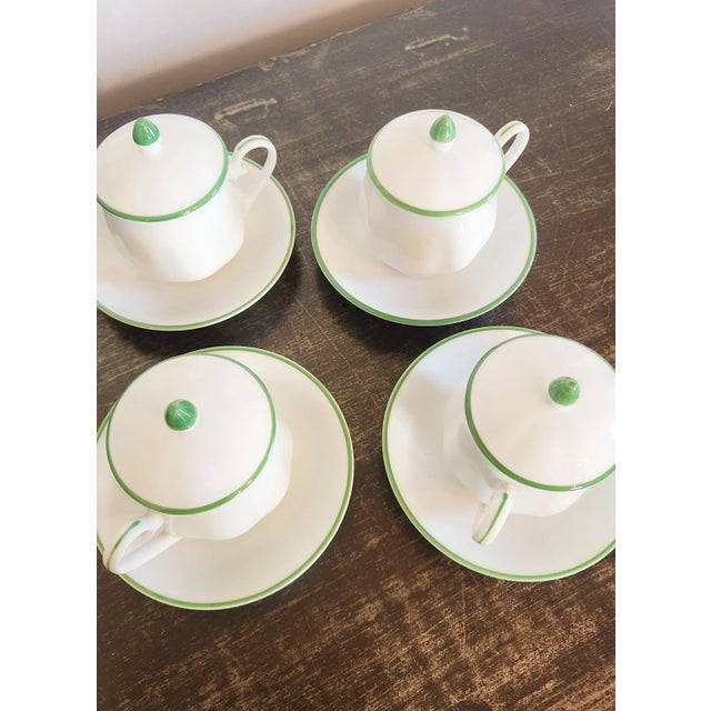 1970s Set of 4 Mid-Century Covered Bouillon or Soup Cups W/ Saucers, “Taste Setter Collection For Sale - Image 10 of 17