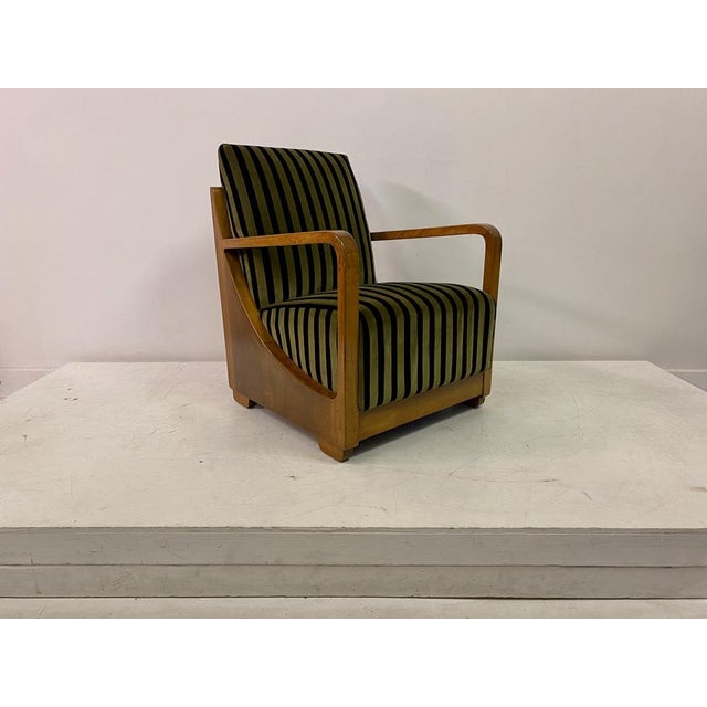 Dutch Armchair in Striped Velvet, 1930s For Sale - Image 14 of 18